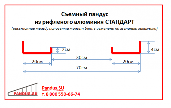 Съемный пандус из рифленого алюминия СТАНДАРТ